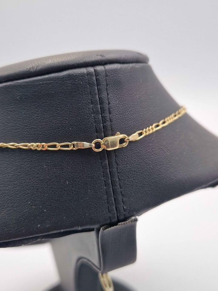 9ct Yellow Gold Thin 3-In-1 Figaro Chain Necklace - 4.03 Grams - 16" Long