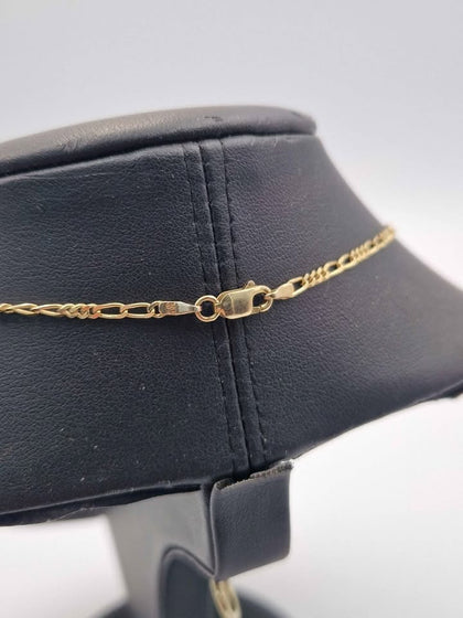 9ct Yellow Gold Thin 3-In-1 Figaro Chain Necklace - 4.03 Grams - 16