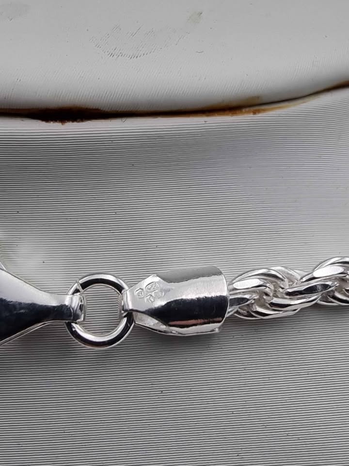 925 Sterling Silver Rope Chain Necklace With CZ Cross Pendant - 24" Long - 33.52 Grams **BRAND NEW**