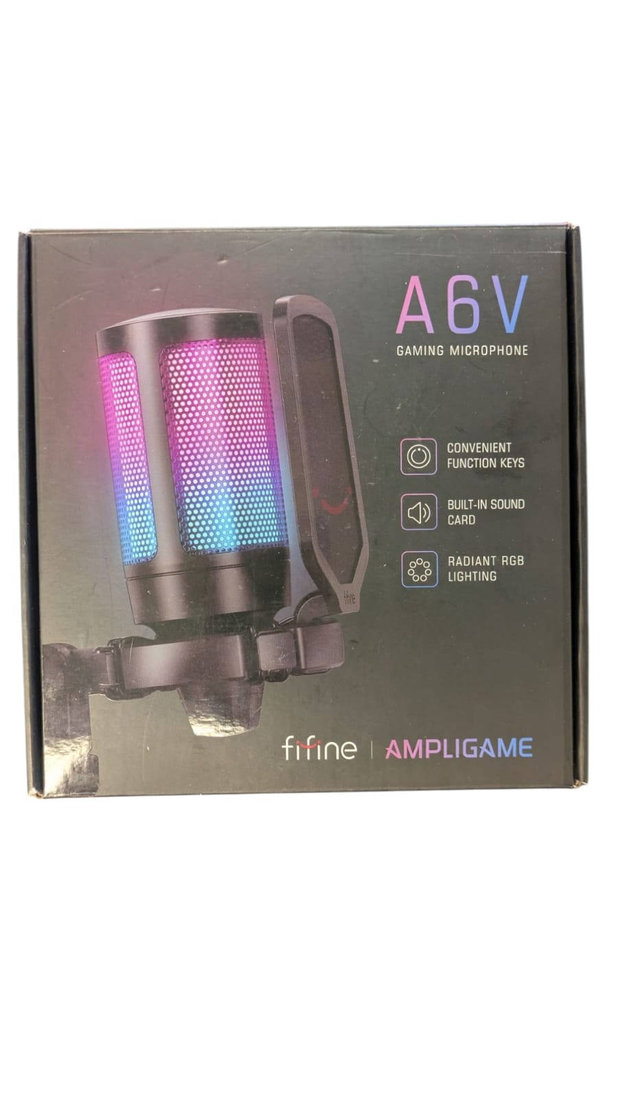 FIFINE Ampligame A6V USB Microphone with Volume Dial, Mute Button & RGB For Gaming On PC/Laptop/PS4/5, US / White / Tripod Stand (A6V)