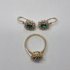 14ct Gold Oval Cluster Head Ring & Earring Set Green CZ - Size P - RRP £1050