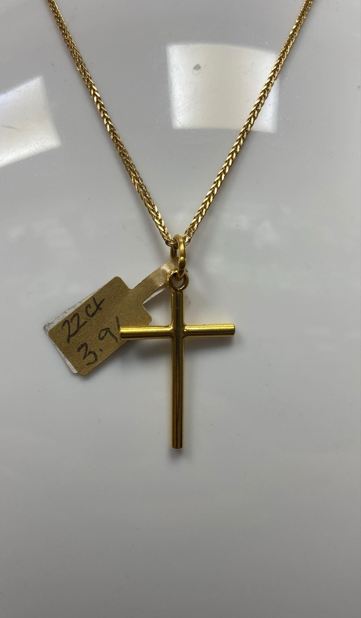 22ct Gold Cross Pendant 3.96g/ 21ct Gold Chain 4.37g 16"