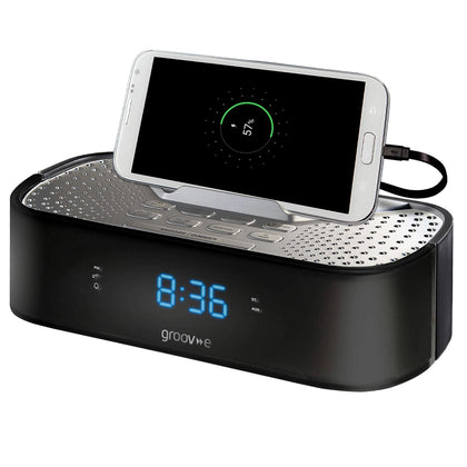 Groov-e TimeCurve Alarm Clock Radio With USB Charging Station - Black.