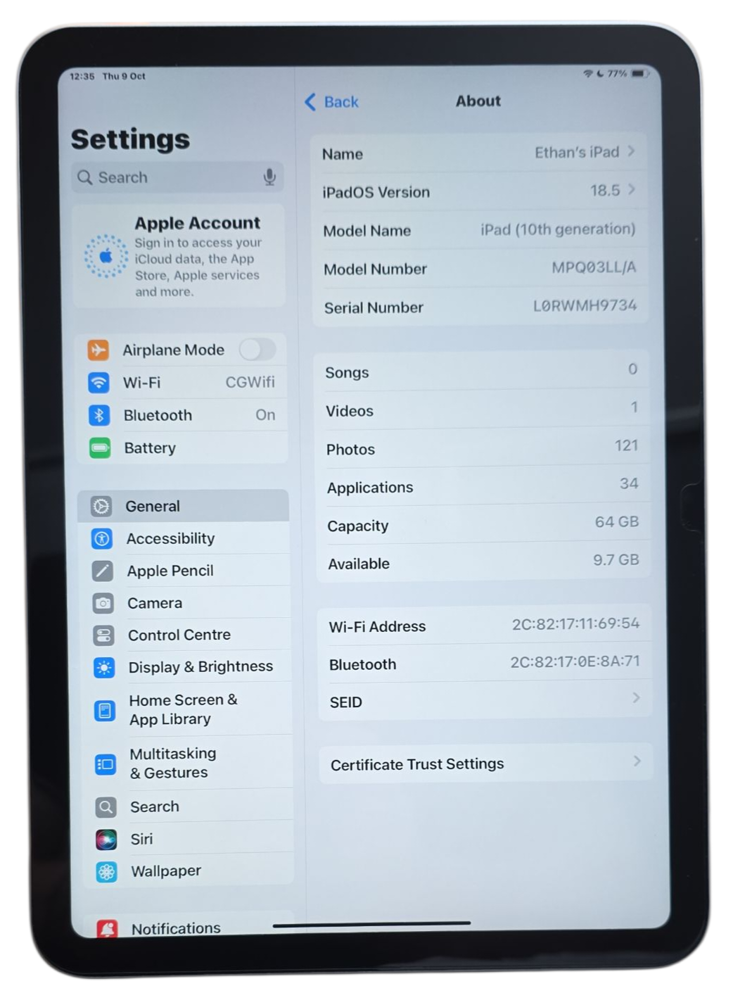 Apple iPad 10th Gen WiFi 64GB Silver