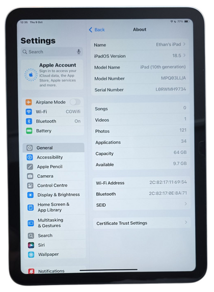 Apple iPad 10th Gen WiFi 64GB Silver