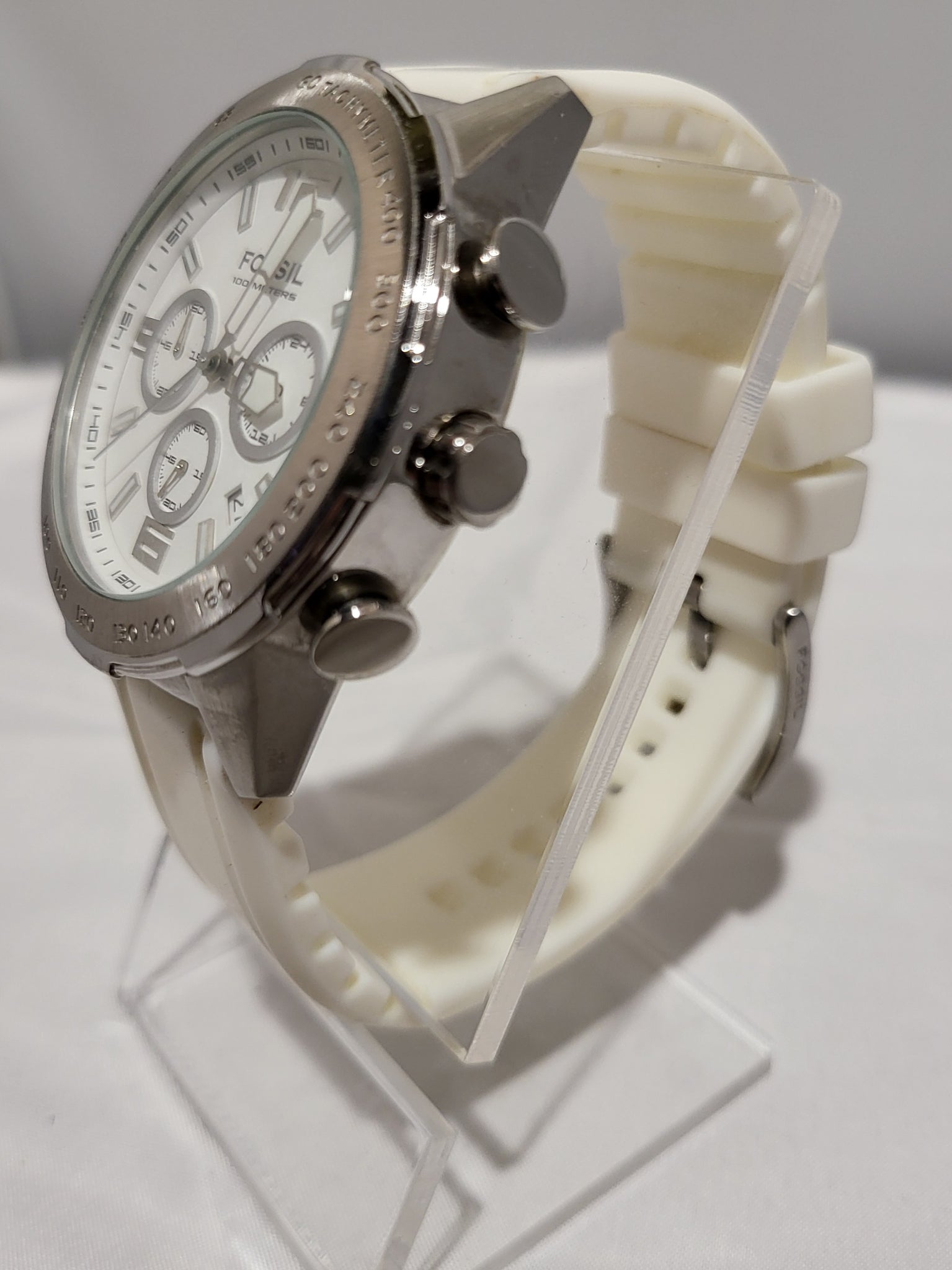 Fossil CH2530 Silver Tone Stainless Steel Rubber Band Watch