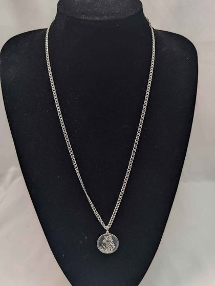 925 Sterling Silver Curb Chain With St.Christopher Pendant - 24