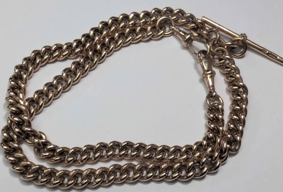 9ct Rose Gold Double Albert T-bar Chain