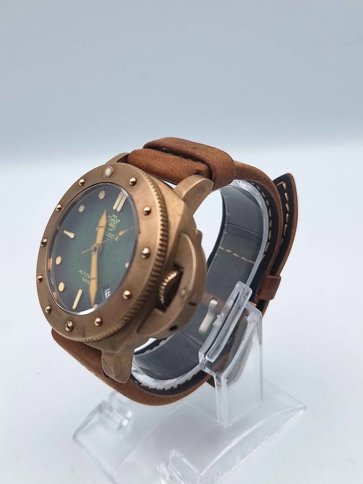 Steeldive SD1956S Bronze Element Mens Automatic 500M Divers Watch With Leather Strap - Unboxed