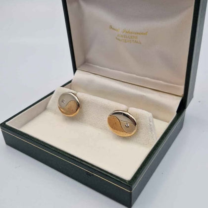 Pair Of 9ct Tri-Colour Cufflinks With CZ Stone - 6.27 Grams