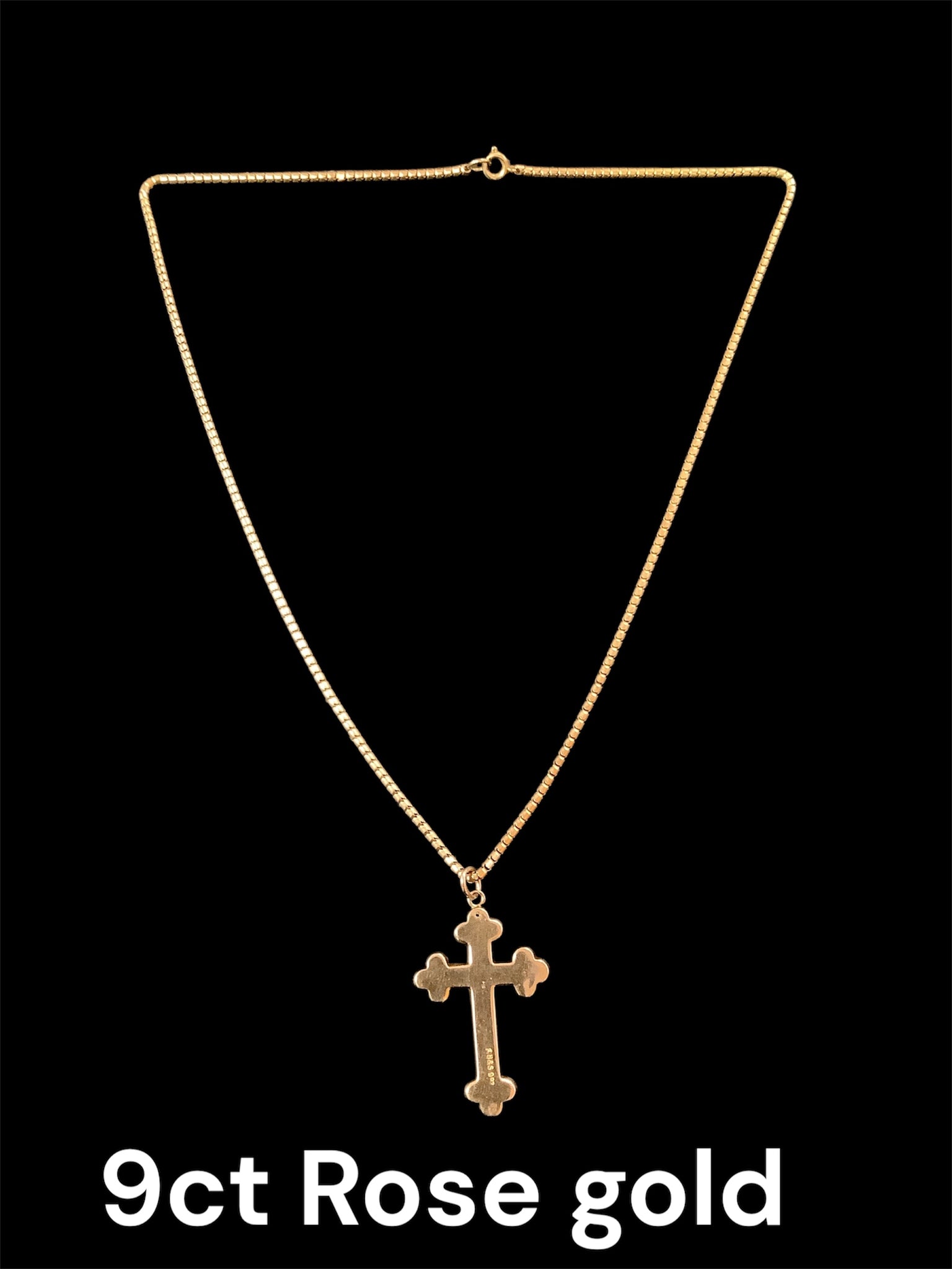 9ct Rose gold vintage cross and chain 16"