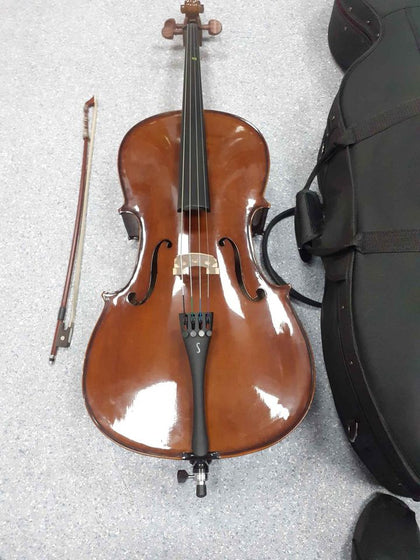 Gears4Music 1 1/2 Student Cello With Bow - With Soft Carry Case.