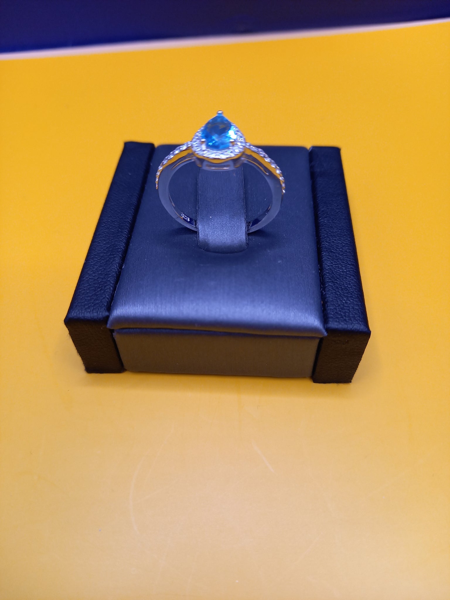Silver Tear Drop Ring Blue Stone Size-N