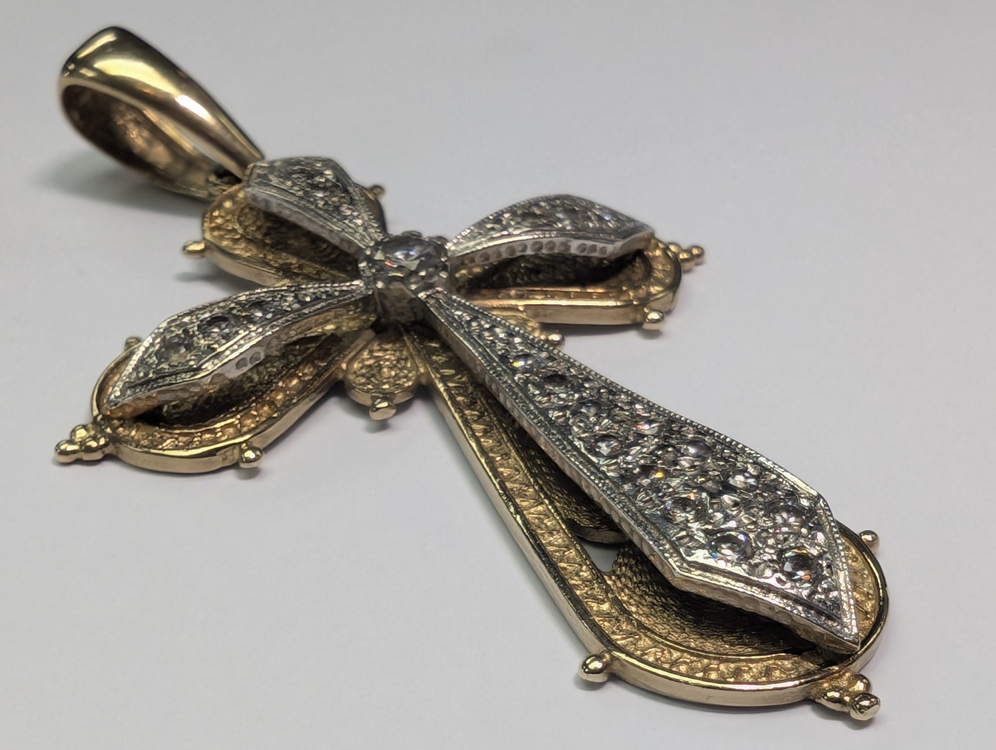 Large 9ct White/Yellow Gold Cross with CZ Stones