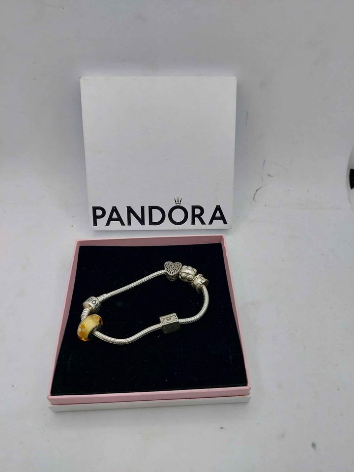 DX Pandora (ALE 925) Silver Charm Bracelet With An Assortment Of 5x Charms - Boxed