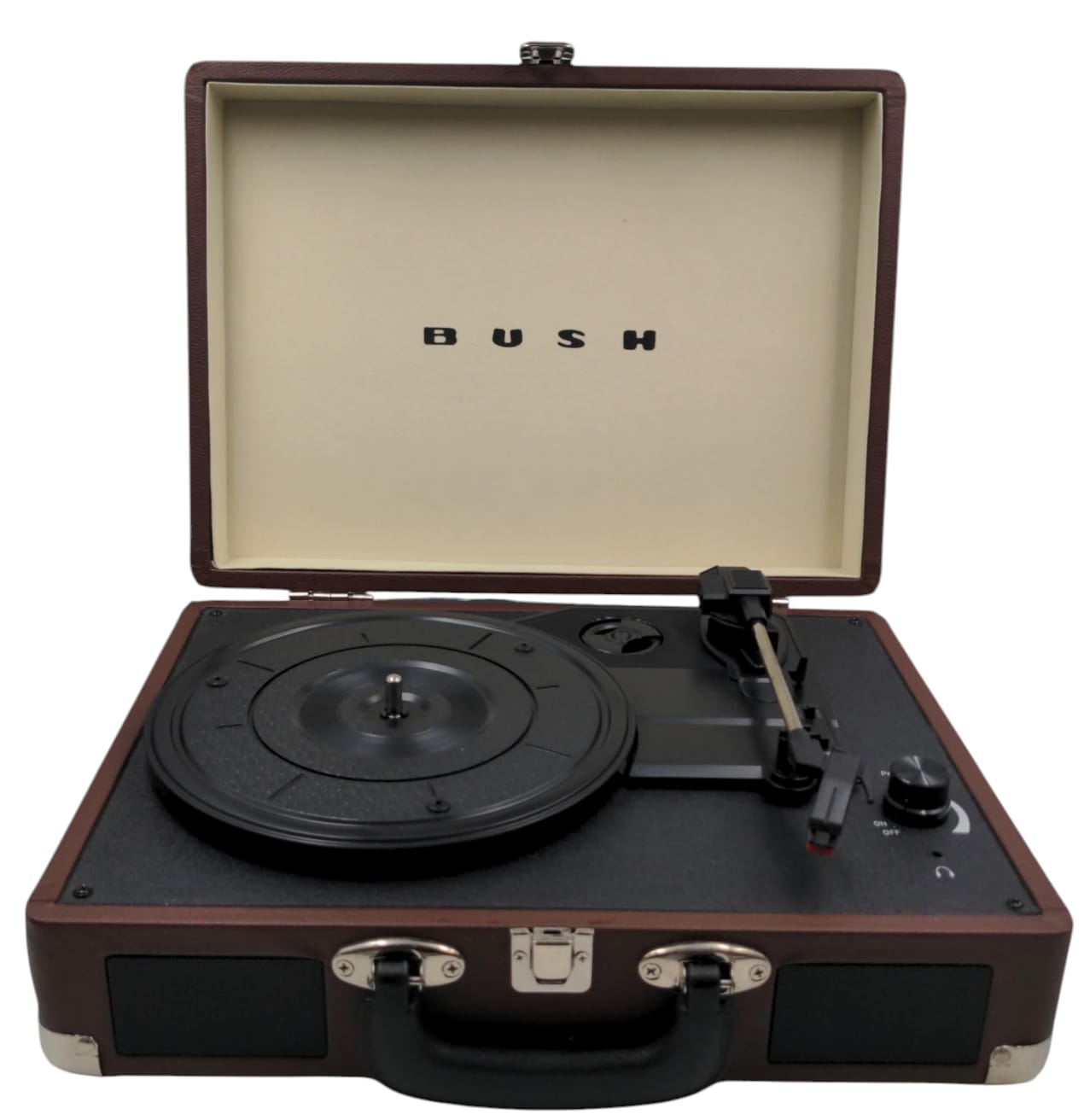 Bush Classic Retro Portable Case Record Player, Brown with 4 Vinyl Albums