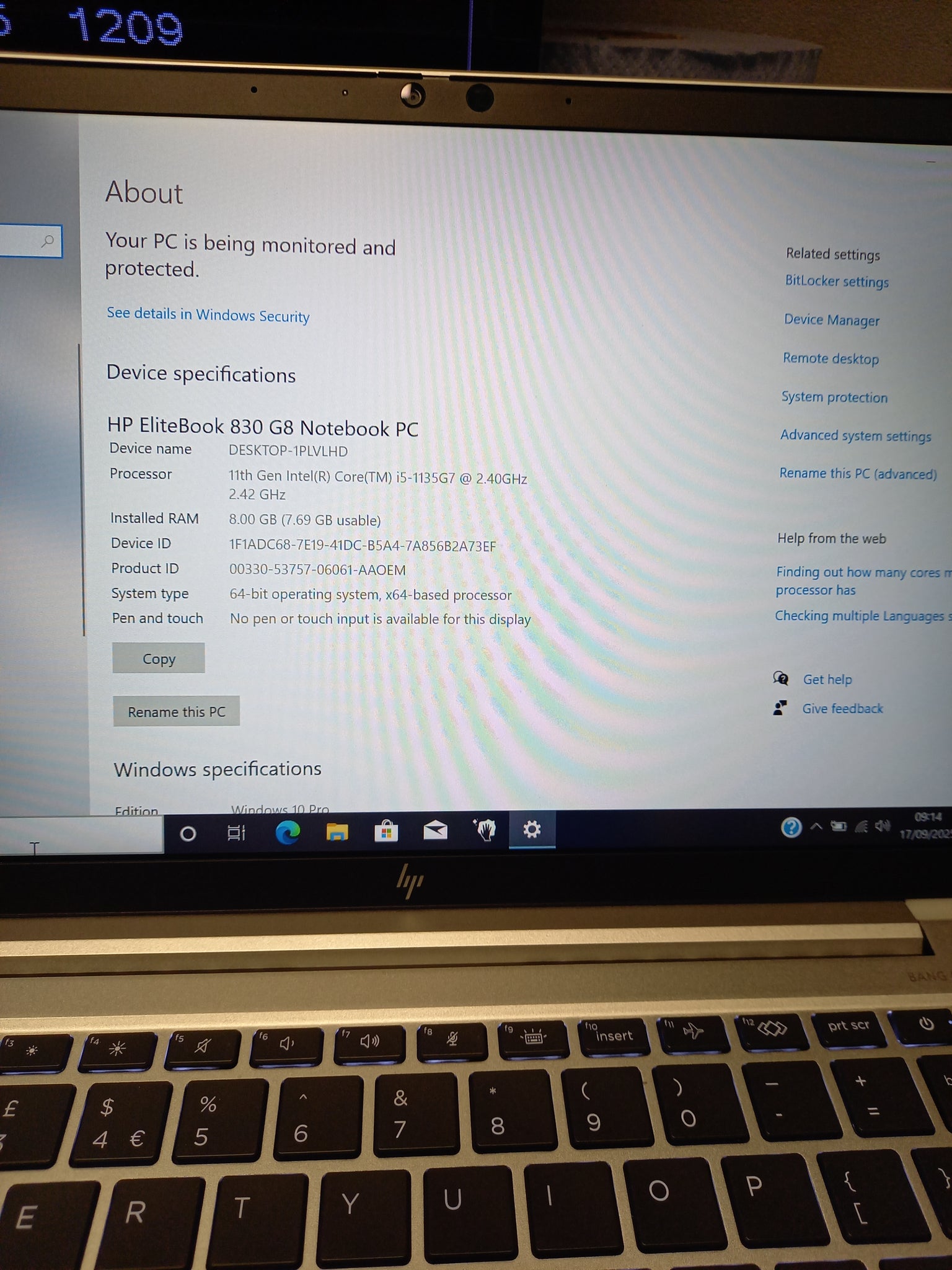 HP EliteBook 830 G8 Intel i5 1135G7 2.40GHz 8GB RAM 256GB SSD 13.3" Win 11