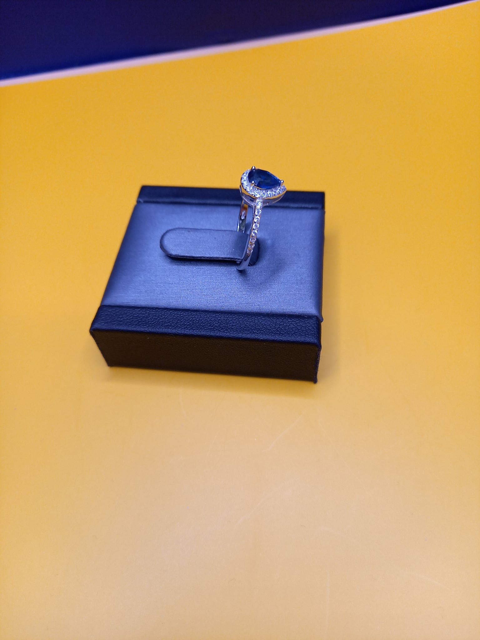 Silver Dark Blue Tear Drop Ring Size-P