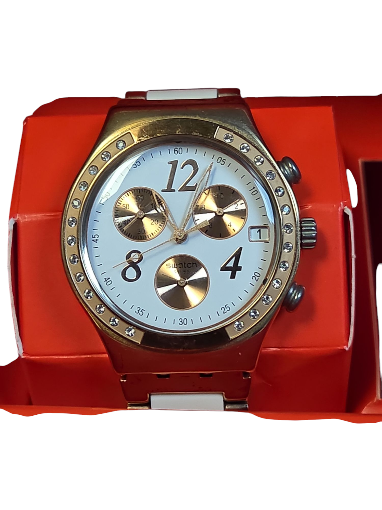 *Sale*Ladies Swatch DreamWhite Rose Chronograph Watch YCG406G