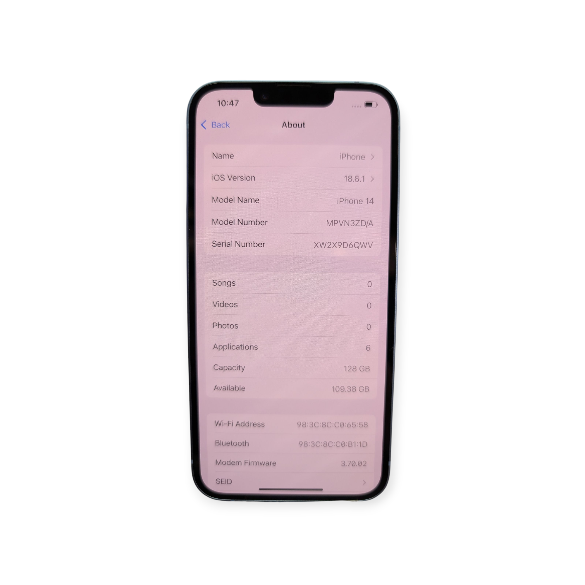 Apple iPhone 14 blue 100% battery