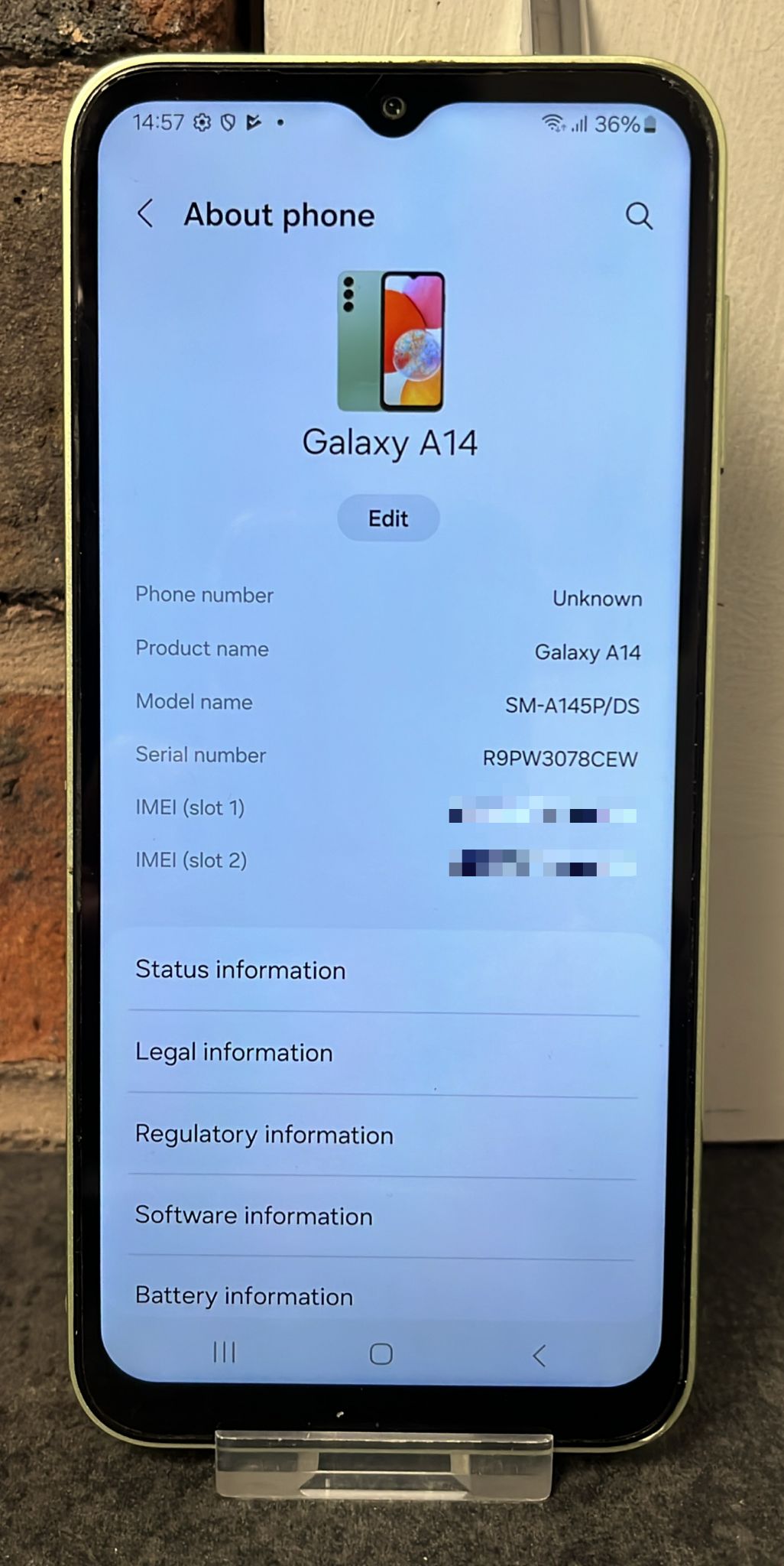 Samsung Galaxy A14 64GB Green **MISSING SIM TRAY**