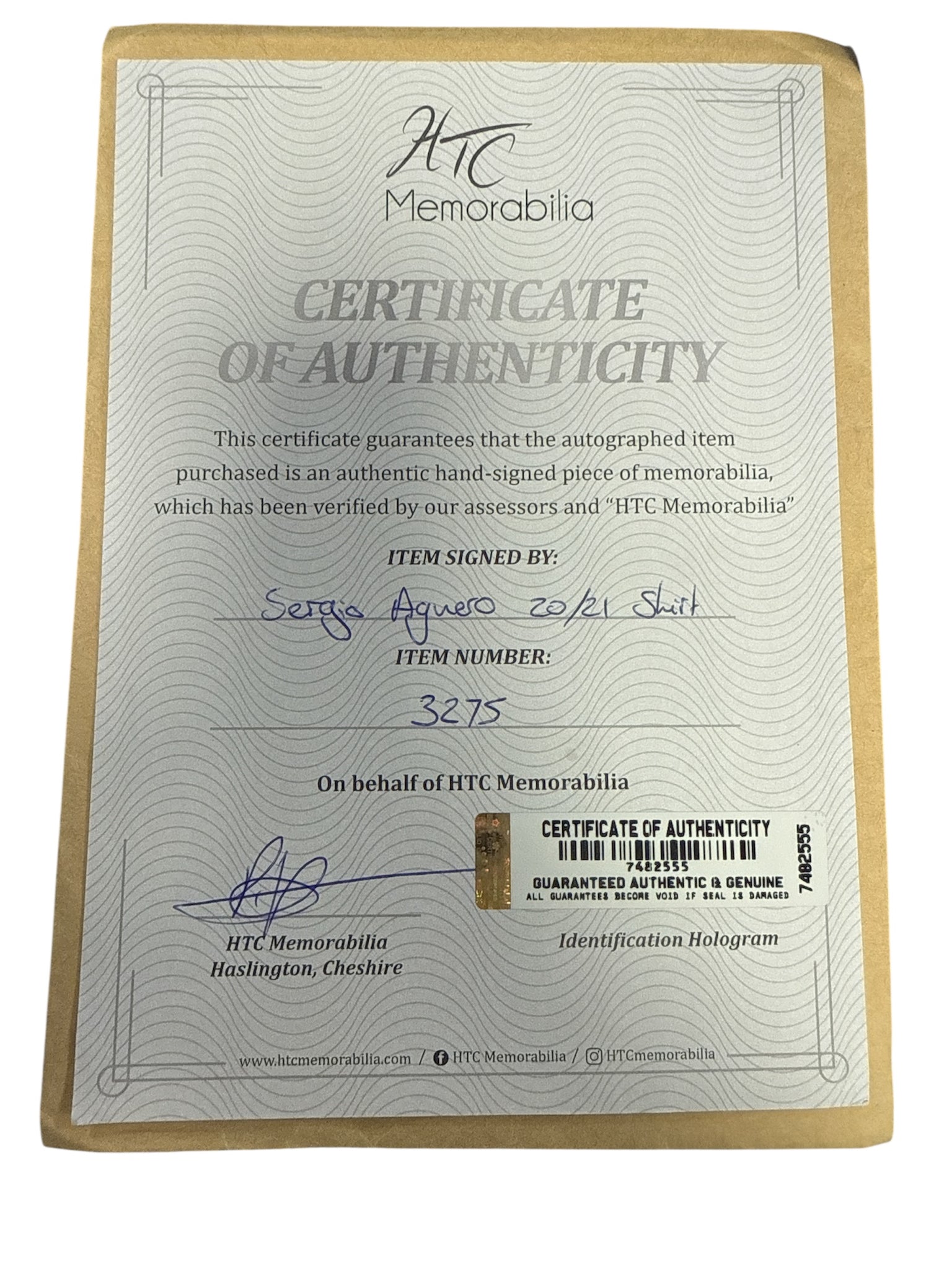 Sergio Kun Aguero Signed Manchester City Football Shirt With Proof