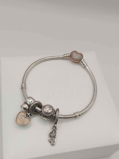 (925 ALE Hallmarked&Tested), Gold Heart Bracelet With Four Charms