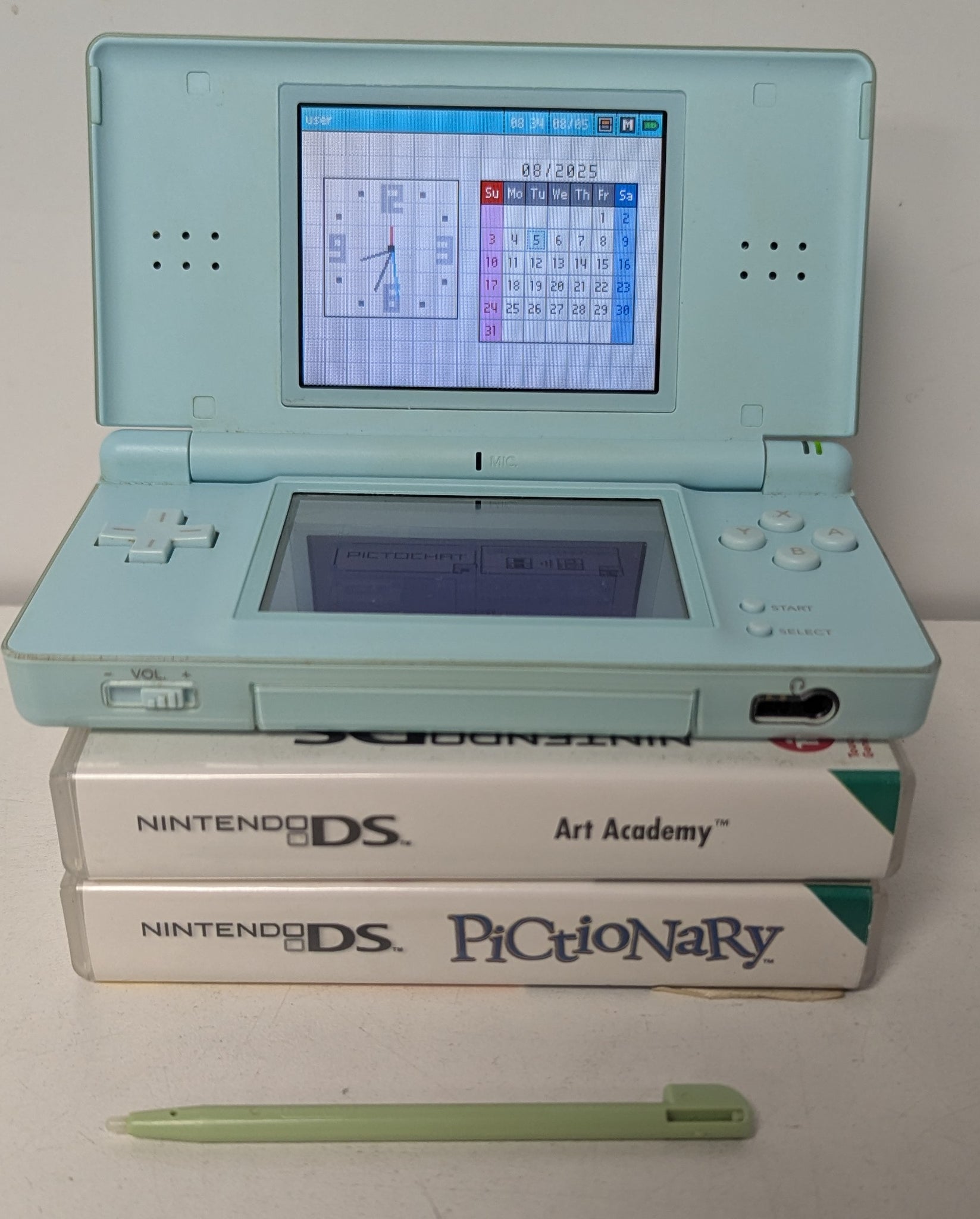 Nintendo DS Lite Ice Blue Console & 3 Games (1 Unboxed)