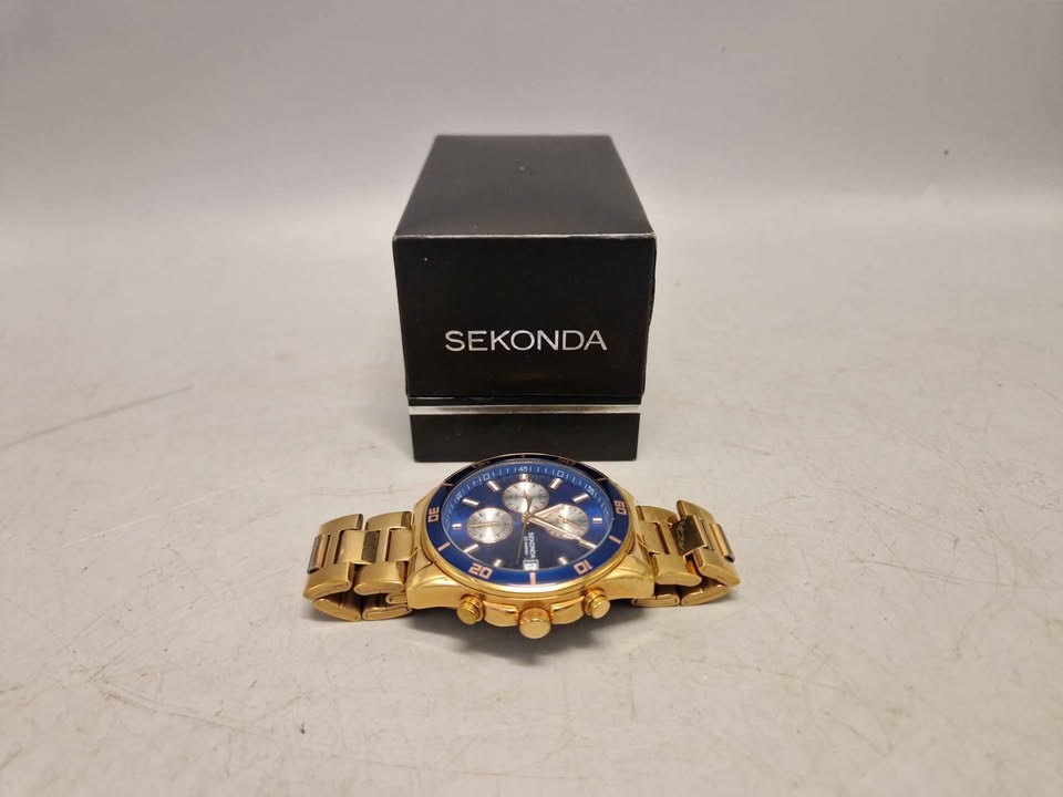 Sekonda Chronograph Blue Dial Rose Gold Bracelet Gents Watch 1141