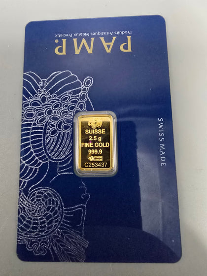 PAMP VERSISCAN Certified 999.9 prof 22ct 916 2.5G Gold Bar