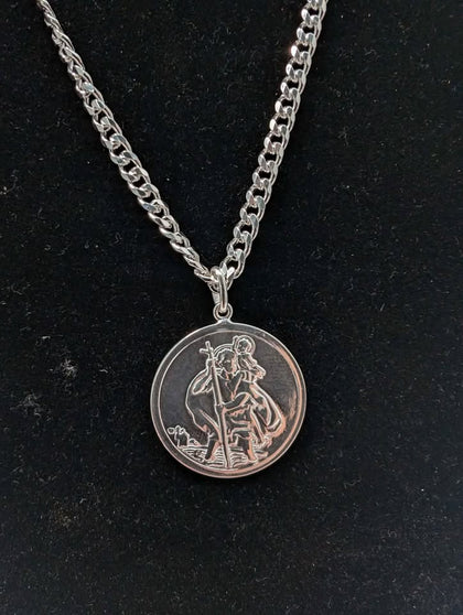 925 Sterling Silver Curb Chain With St.Christopher Pendant - 24