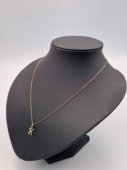 9ct Yellow Gold Thin Belcher Chain Necklace With 'K' Pendant - 2.19 Grams - 18