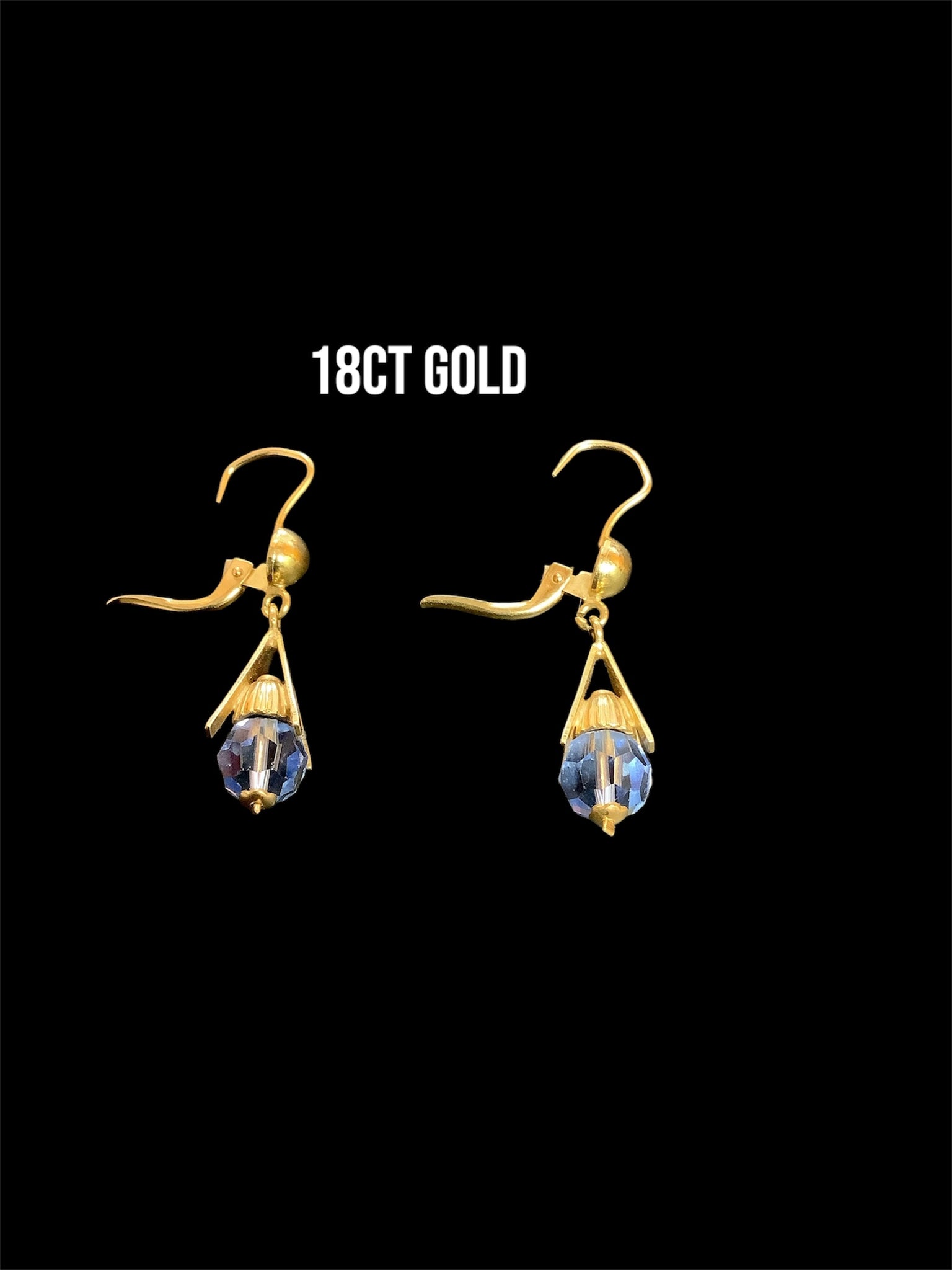 18ct Yellow gold blue crystal drop earrings