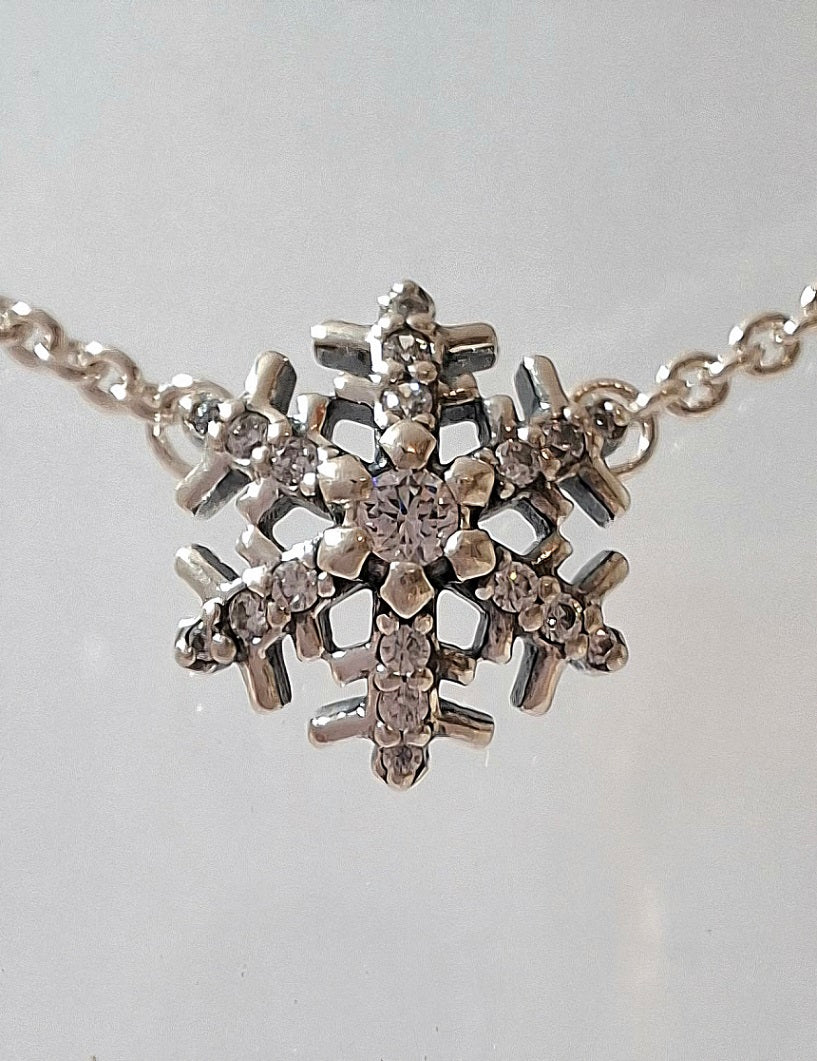 Pandora Sparkling Snowflake Pendant Necklace and Earring Set