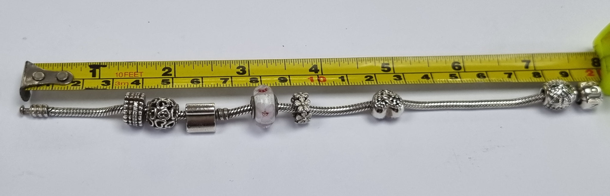 PANDORA SILVER SNAKE BRACELET WITH 7 CHARMS 20CM