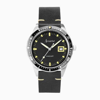 Accurist Dive Black Leather Strap 42mm Watch