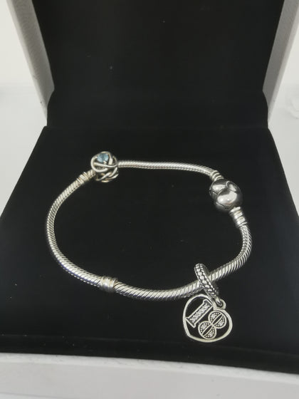 Pandora Bracelet with 2 Charms, with (18) Charm, 19.43G, 7.5