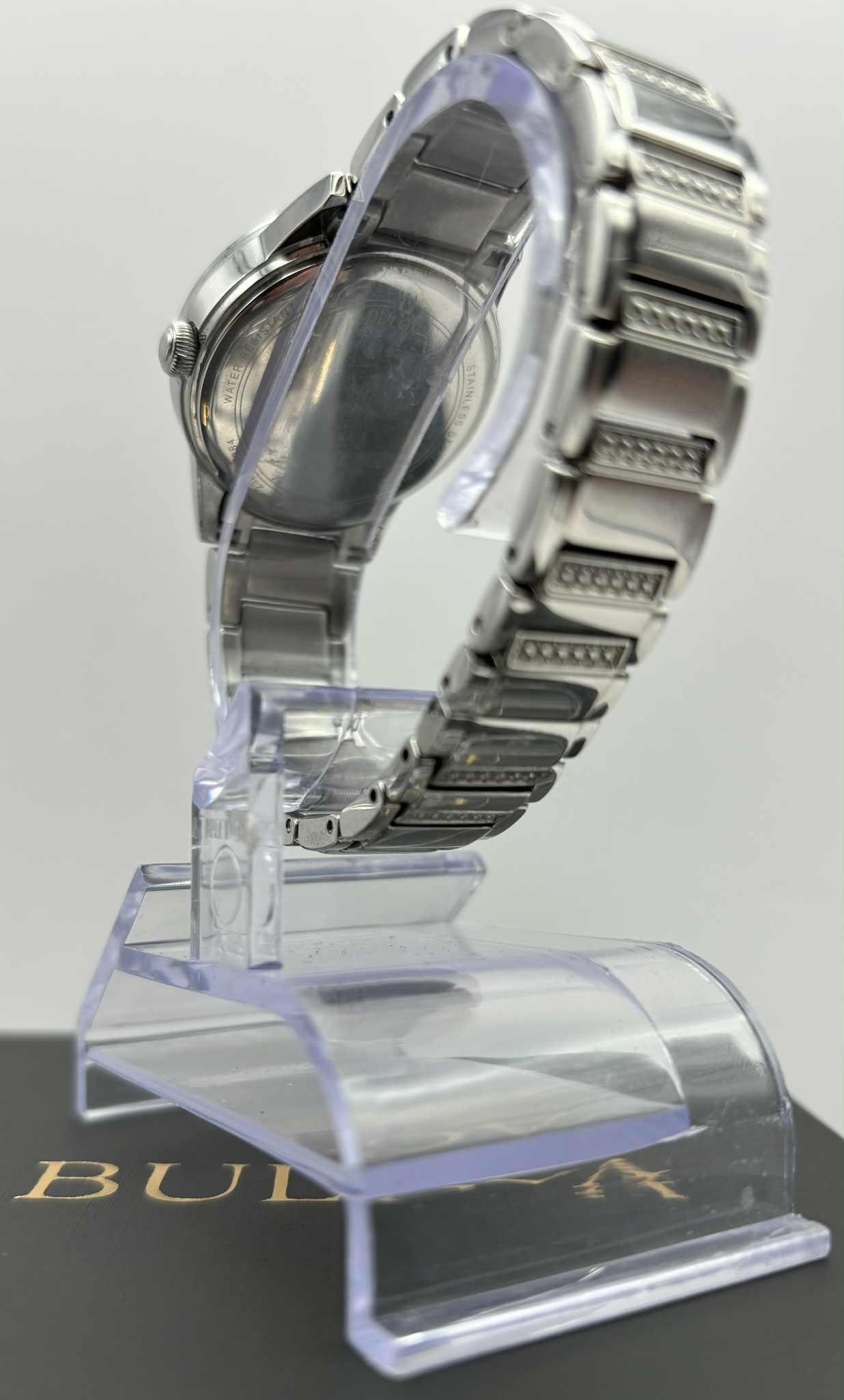 BULOVA TURNSTYLE STEEL SWAROVSKI CRYSTALS MOP DIAL LADIES QUARTZ WATCH 96L260