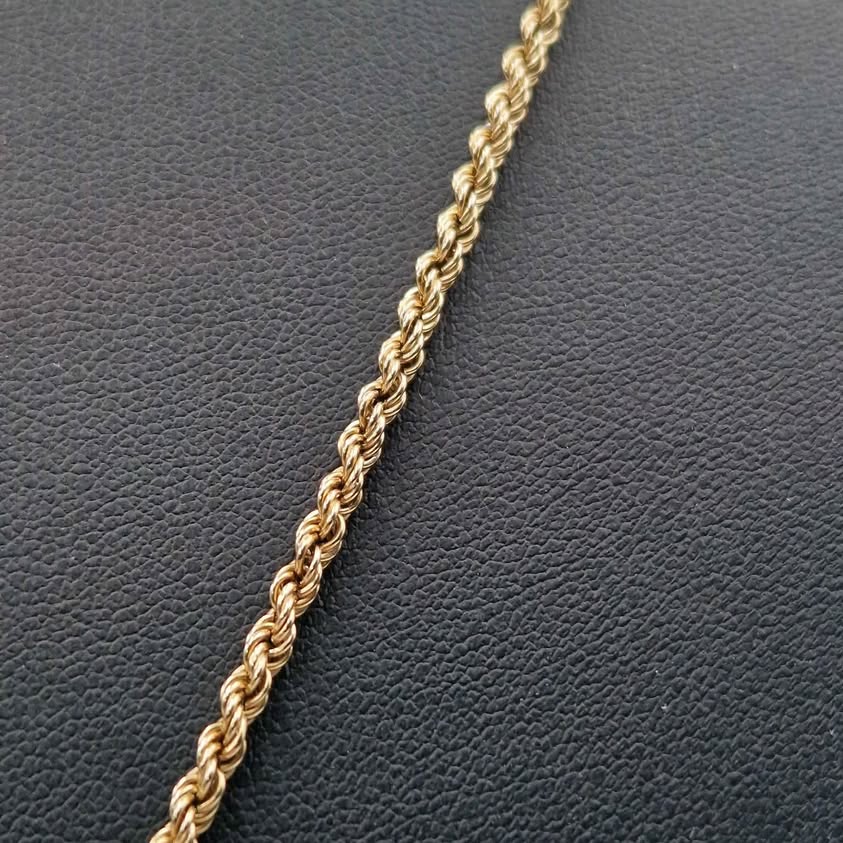 9ct Yellow Gold Rope Chain Necklace With Ingot Pendant - 22" Long - 7.20 Grams