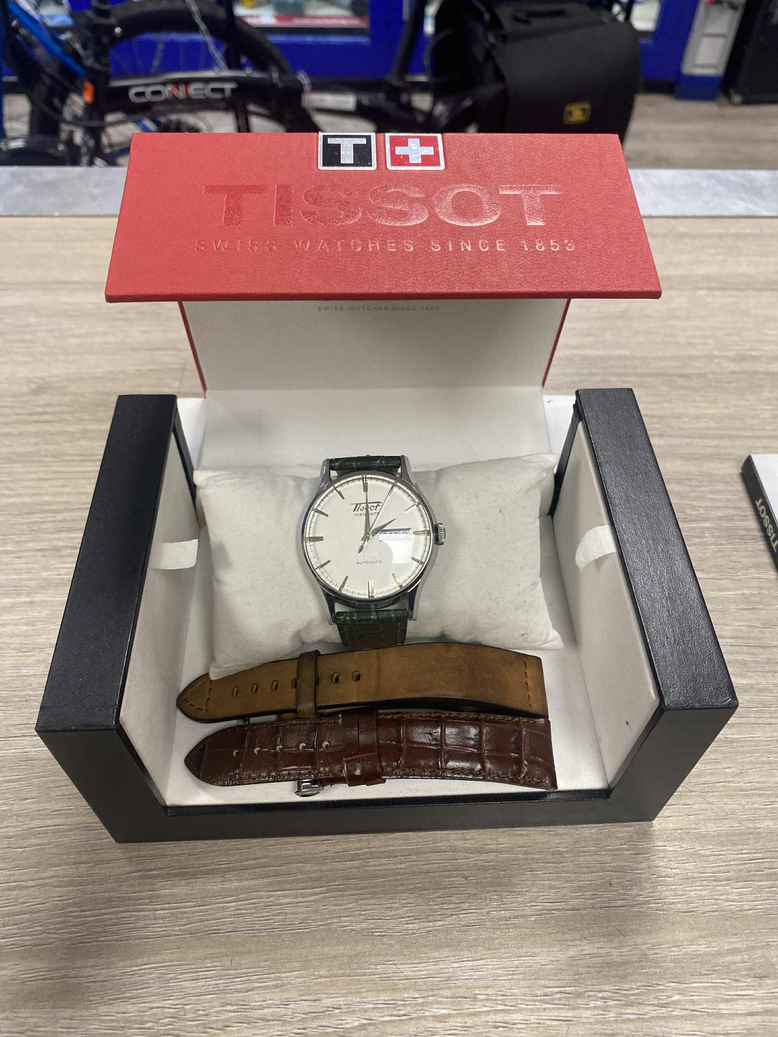 Tissot Visodate green/ brown straps, white face