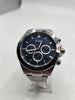 boss watch, silver strap blue face