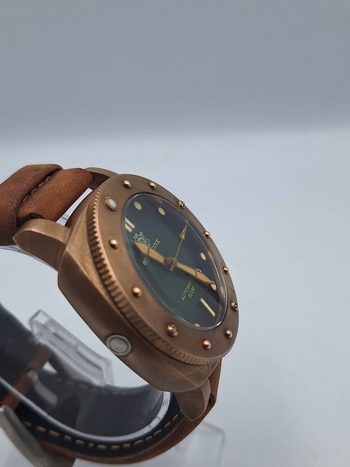 Steeldive SD1956S Bronze Element Mens Automatic 500M Divers Watch With Leather Strap - Unboxed