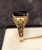 9ct Yellow Gold Decorative Signet Ring With Black Stone - Size V