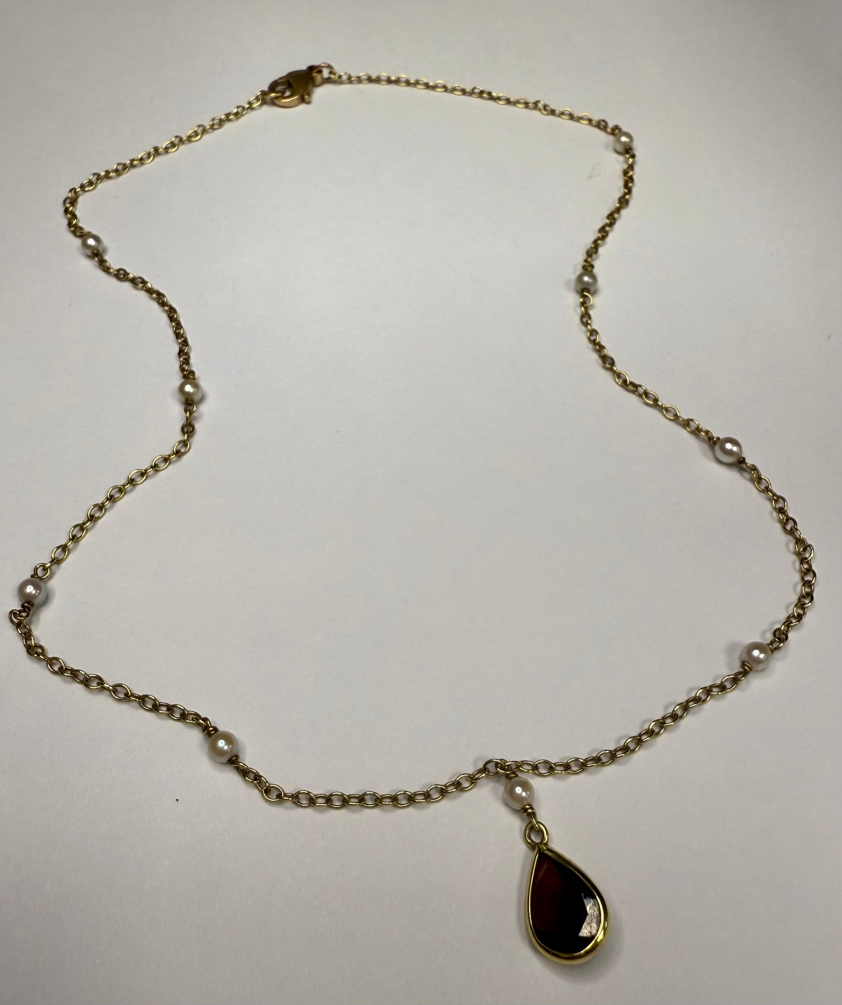 9ct Gold Necklace with Red Stone 16”