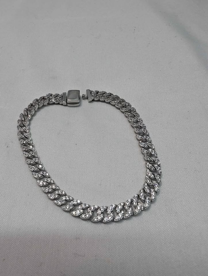 925 Sterling Silver Cubic Zirconia Bracelet - 8" Long - 13.60 Grams **BRAND NEW**