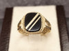 9ct Yellow Gold Decorative Signet Ring With Black Stone - Size V