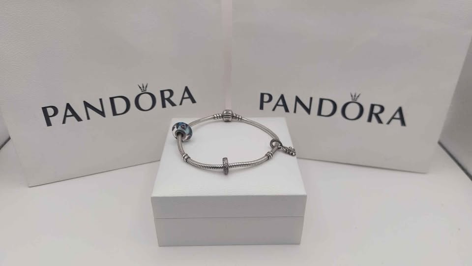 base metal Pandora Bracelet plus 3 Charms Boxed