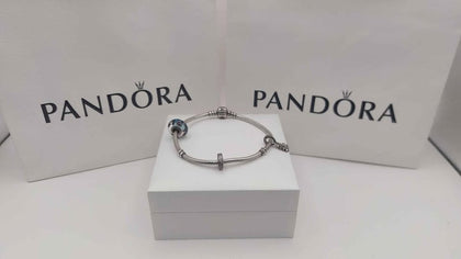 base metal Pandora Bracelet plus 3 Charms Boxed