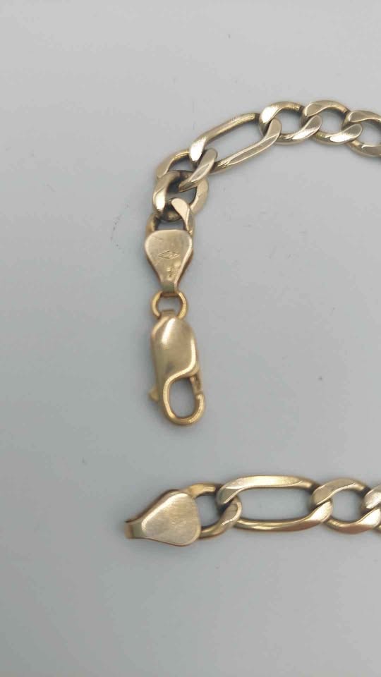 9ct Yellow gold 3in1 figaro curb style Bracelet approx 7.5" 9.2g 375 Fully Hallmarked