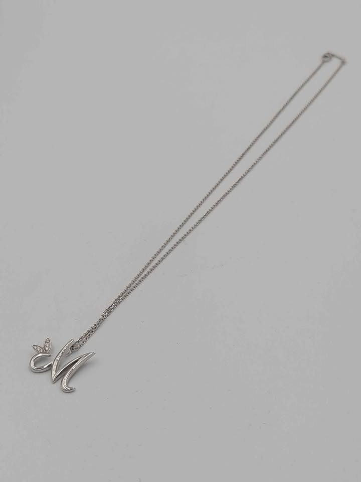 (18K Hallmarked&Tested), Boodles White Gold Necklace With M Pendant, 4.5G, 18" In Length